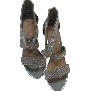 Kelly & Katie Silver Rhinestone Strappy Heels Women's Open Toe Zipper Back